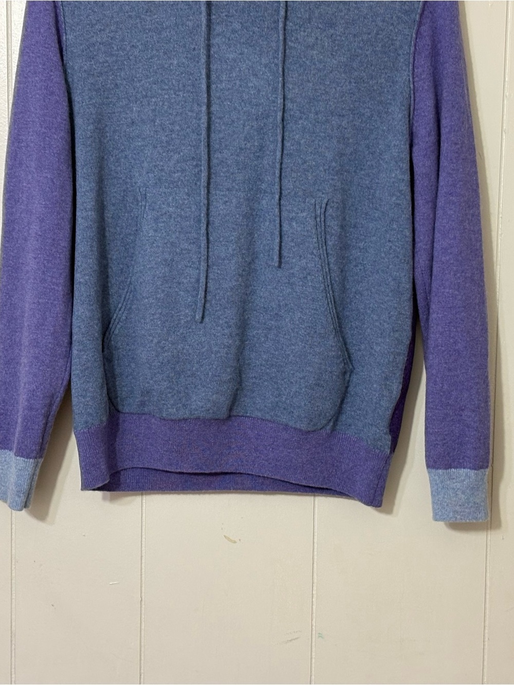 Collaboration Cashmere Hoodie S Blue Purple Colorbloc Pullover Sweater Soft Luxe - Picture 4 of 12